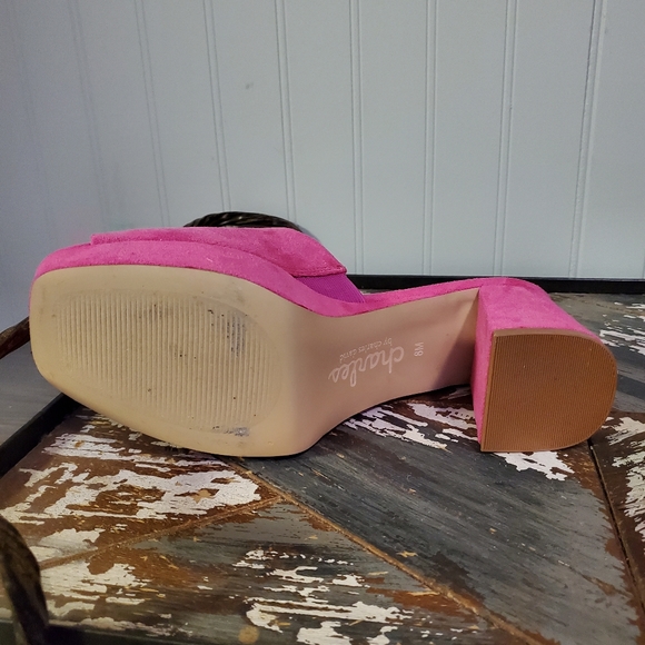 Elyse Sandals Charles David Fuschia Barbie Pink Platform Heels Block Heels Hot - Picture 9 of 13